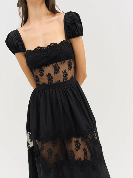 Liya Lace Midi Dress in Black