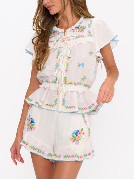 Romey Top in Wild Meadow Embroidery
