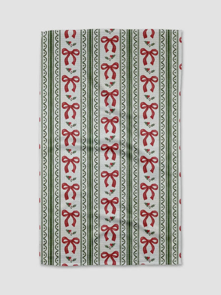 Christmas Bow Stripe Tea Towel