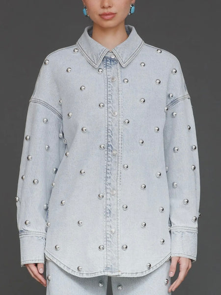 Studded Denim Shirt Jacket in Fjord Wash