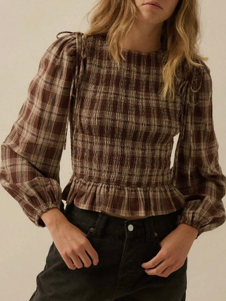 Flannel By The Fire Top in Brown