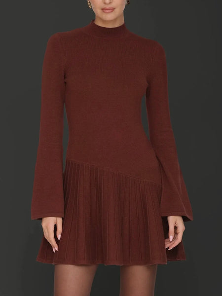 Asymmetrical Hem Mini Sweater Dress in Rust