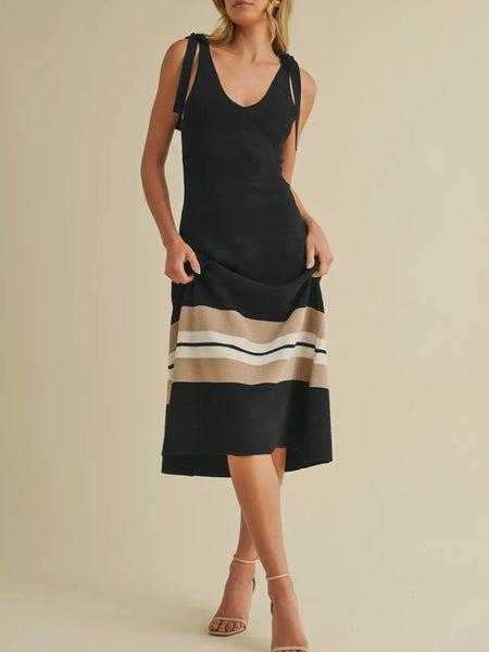 Layered Intentions Stripe Dress in Black & Taupe