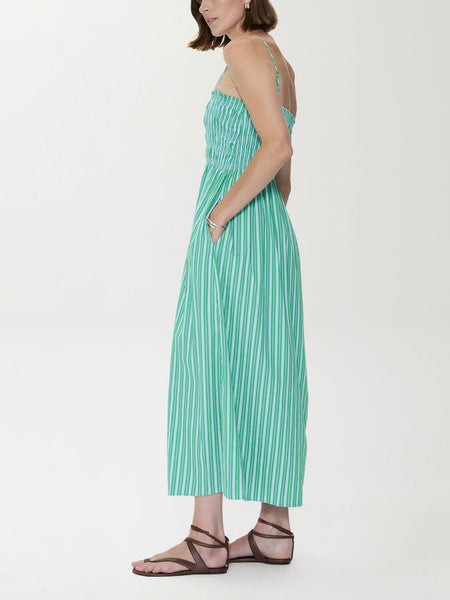 Bianca Smocked Dress in Blue Green Stripe