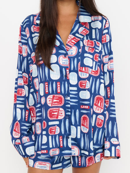 Beauty Sleep PJ Set in Navy Salty Sardines Silky