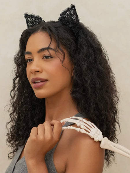 Lace Headband & Mask in Black Cat