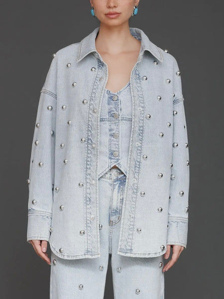 Studded Denim Shirt Jacket in Fjord Wash