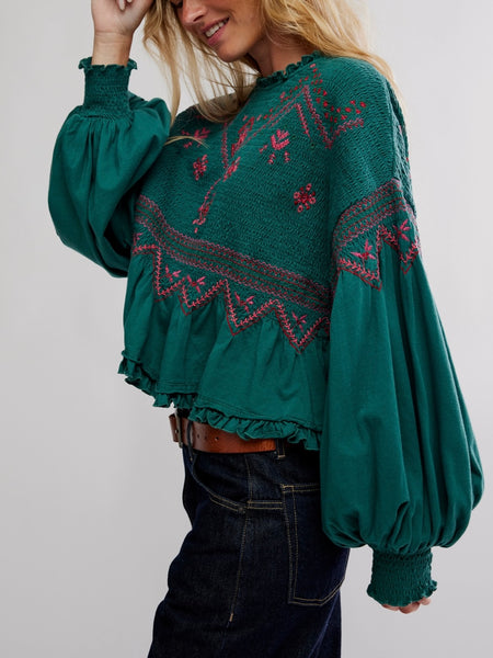 Holly Knit Top in Green Combo