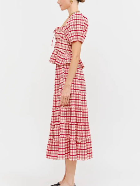 Clemence Plaid Blouse in Red