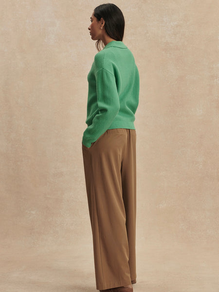 Marlie Polo Knit Sweater in Green Spruce