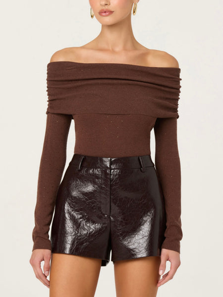 Wynn Faux Leather Short in Dark Brown