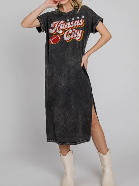 Kansas City Graphic Dress in Mineral Black