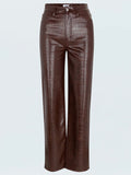 Cassie High Rise Straight Pant in Tobacco Croc