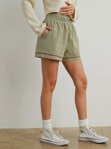 Plaid & Posh Shorts in Olive