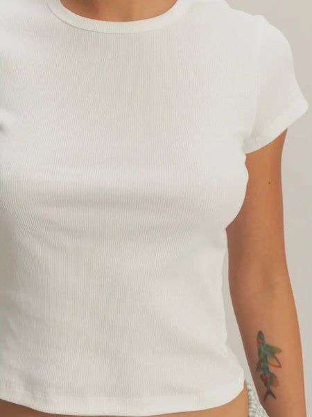 Basic Ribbed Tee in Off White