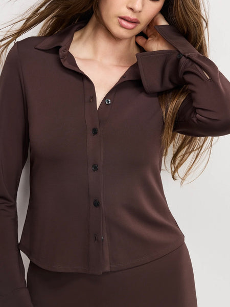 Matte Jersey Long Sleeve Top in Bark