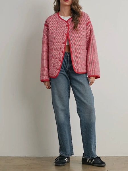 Quincy Quilted Puffer in Red