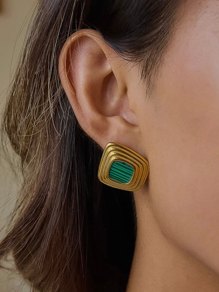 Solenne Enamel Square Earrings in Green