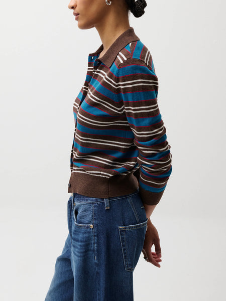 Lyvia Polo Cardigan in Tealwood Stripe