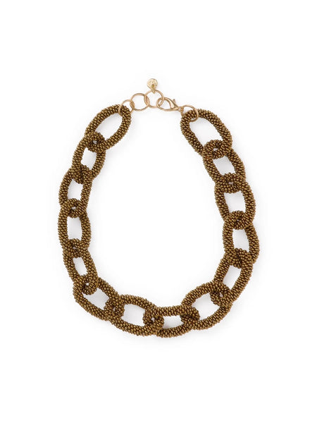 Jenna Chain Link Beaded Necklace in Gold