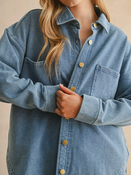 Denim Does Comfy Shacket in Blue