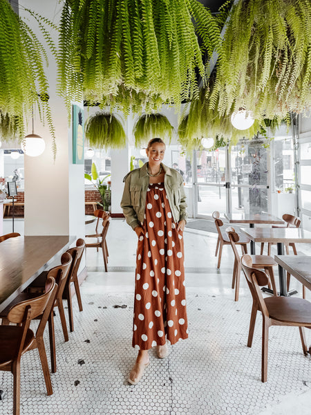 Millie Polka Dot Dress in Brown
