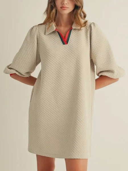 Prepped & Puffed Dress in Beige