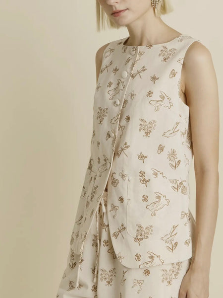 Nina Printed Vest in Tan