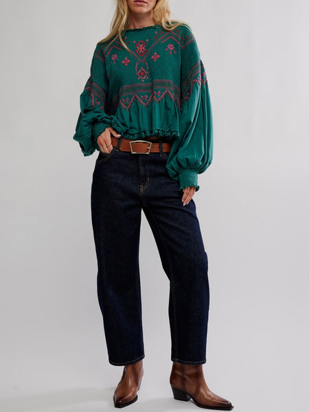 Holly Knit Top in Green Combo