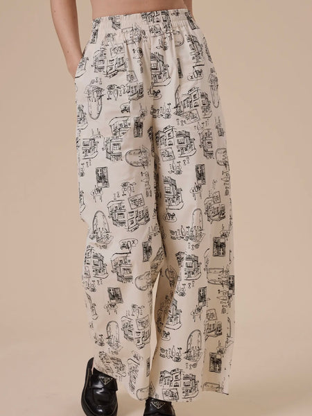 On The Town Printed Pants in Ecru