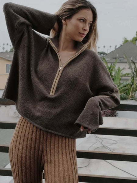 Cozy By The Campfire Quarter Zip in Brown