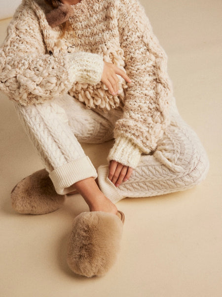 Snowball Slippers in Taupe Faux Fur