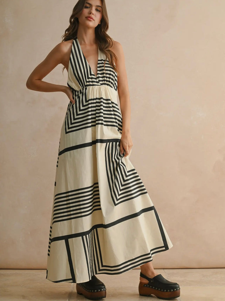 Blonde Blob Halter Dress in Black & White