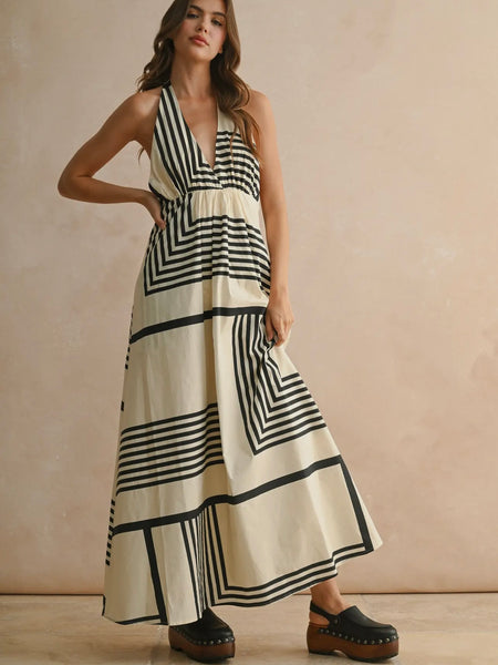 Blonde Blob Halter Dress in Black & White