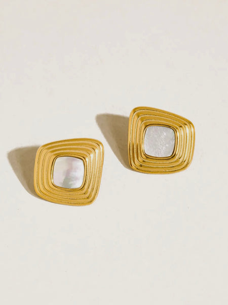 Solenne Enamel Square Earrings in White