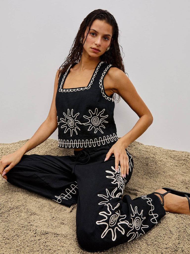 X RAILS Emmie Pant in Black Sun Embroidery