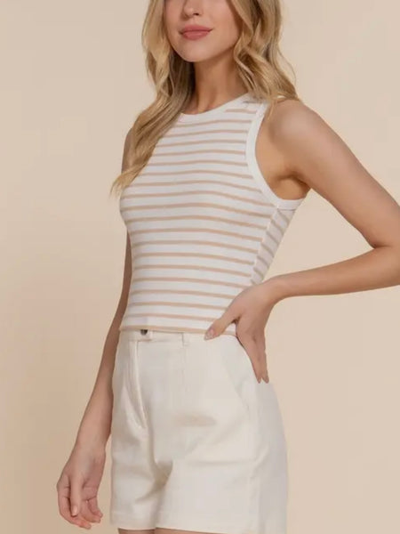 Forever Striped Tank in Off White & Beige
