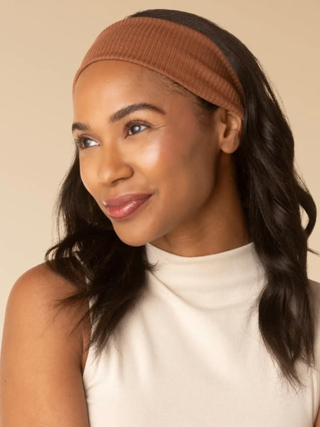 Recycled Fabric Ribbed Elastic Headbands 2pk in Mocha & Chocolate