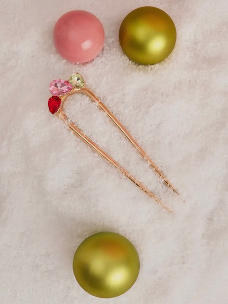 Holiday Gemstone French Hair Pin