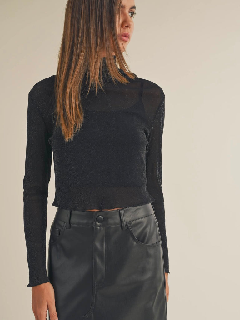 Star Studded Long Sleeve Top in Black
