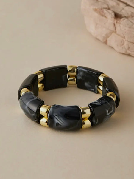 Resin & Gold Stretch Bracelet in Black
