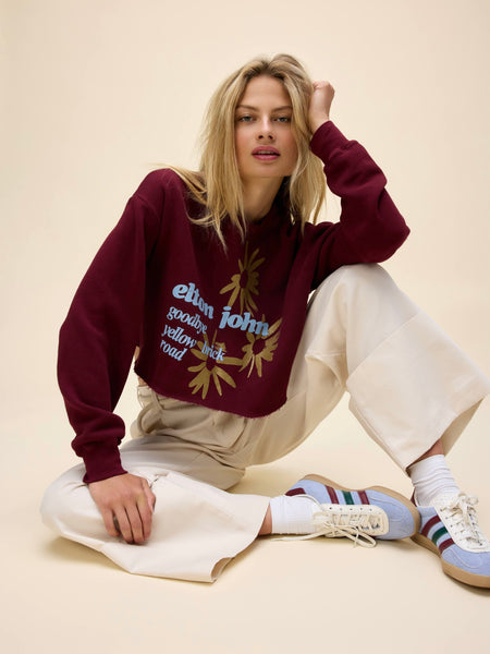 Elton John Yellow Brick Road Cut Off Sweatshirt in Dark Cherry