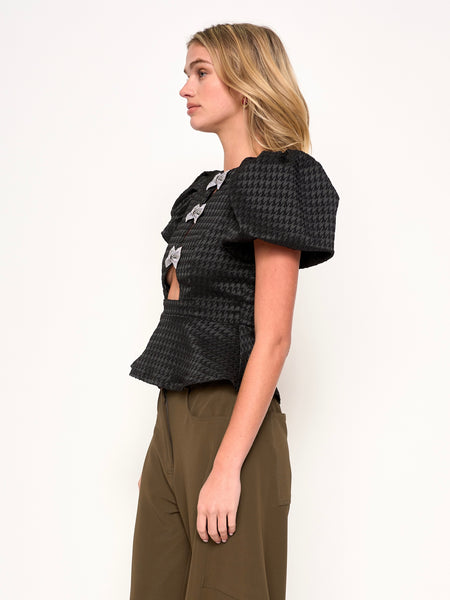 Bowie Top in Black Houndstooth