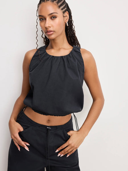 Twill Parachute Bubble Top in Black