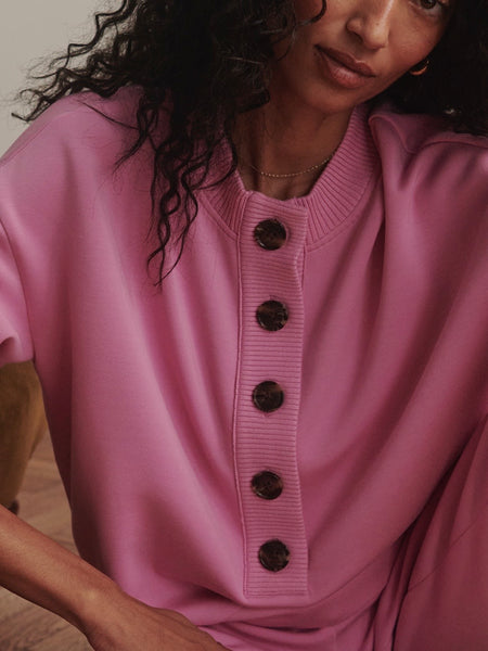 Reena Button Front Sweat in Moonlite Mauve