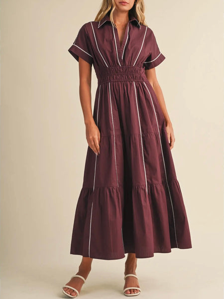 Do Gooder Dress in Burgundy & Pale Blue