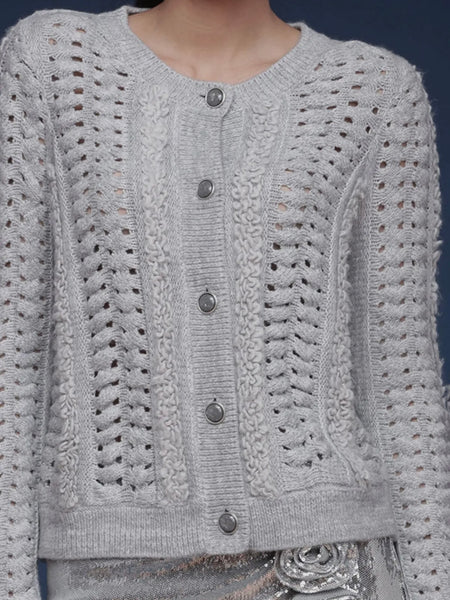 Textured Knit Cardigan in Grey