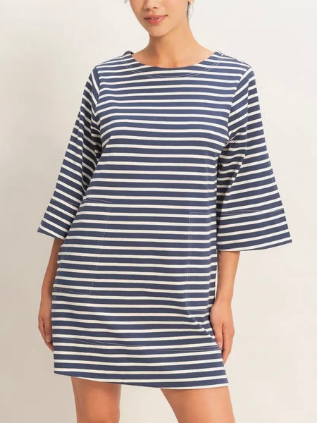 Somebody's Stripe Mini Dress in Navy