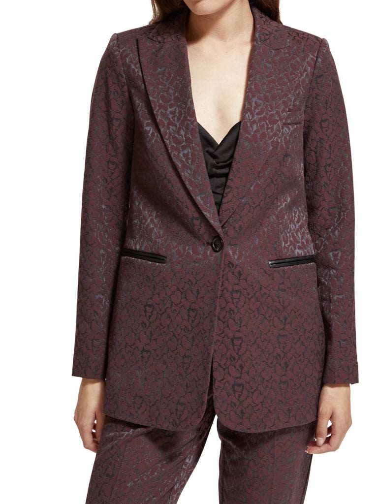 Leopard Jacquard Blazer in Bordeaux