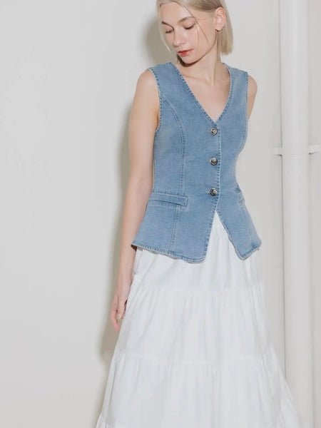 Denim Does Vest in Light Blue
